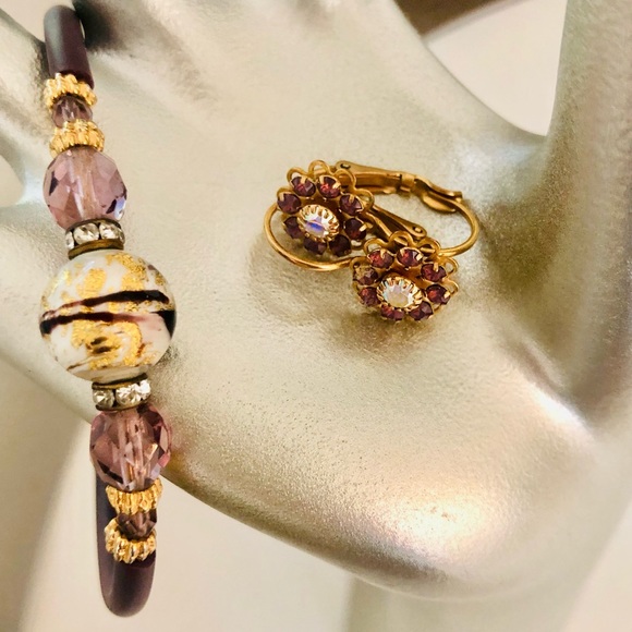 Vintage Liz Palacios Earrings & Art Glass Bracelet - Picture 2 of 13